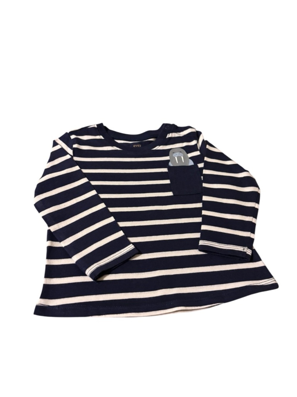 Navy & White Striped Long-Sleeve Toddler Boy Tee with Pocket Walrus